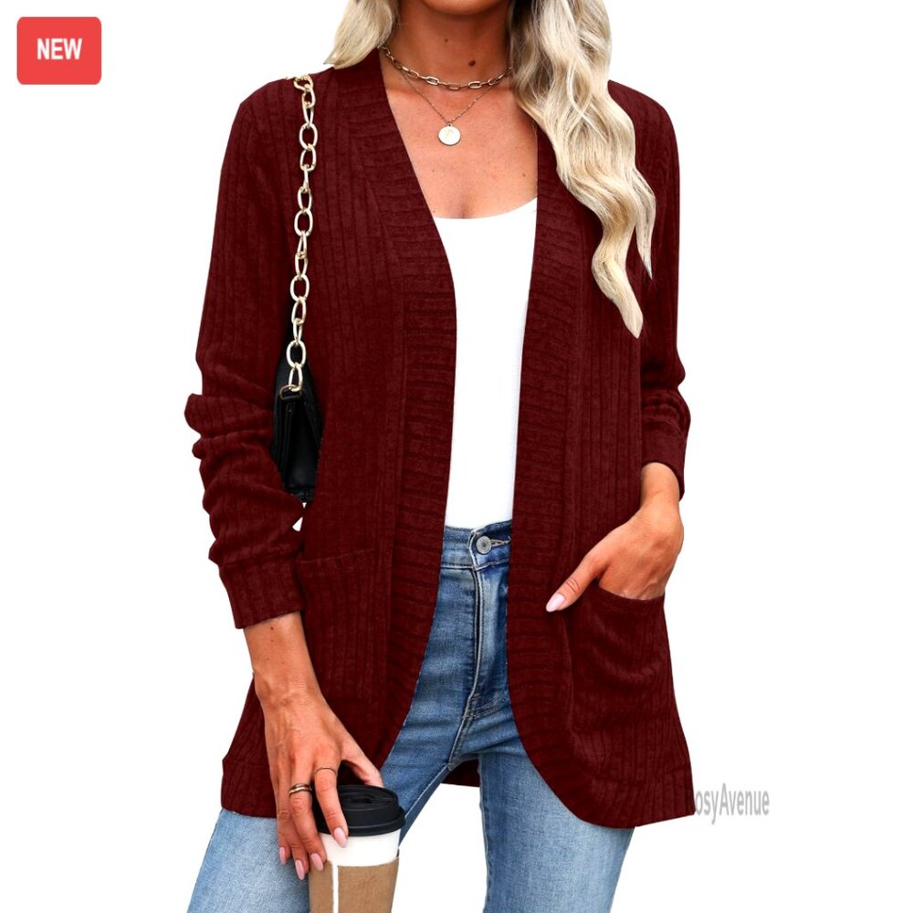 Lightweight Open Front Cardigan Sweater Long Sleeve Casual Duster With Pockets